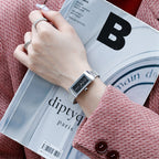 Women's Minimalist Bar-Marker Small Dial Quartz Watch with Steel Bracelet