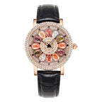 GESMART Women's Full Diamond Studded Luxury Leather Band Watch Fashion Trendy Ladies Wristwatch