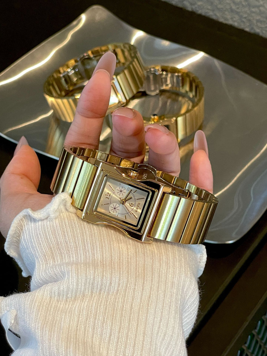 Women's Gold Steel-Band Small Square Vintage Quartz Watch