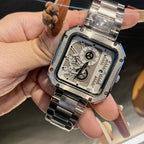 Unisex Couple Square Dial Watch with Steel Bracelet