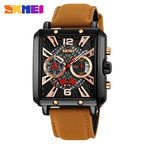 GESMART Men's Square Chronograph Quartz Watch Calendar Multifunction Water Resistant Leather Band Sports