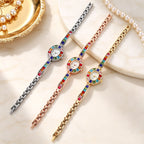 Women's Oval Rainbow CZ Bangle Bracelet Quartz Watch