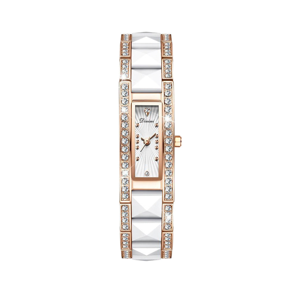 Women's Rhinestone Ceramic Small Square Quartz Watch