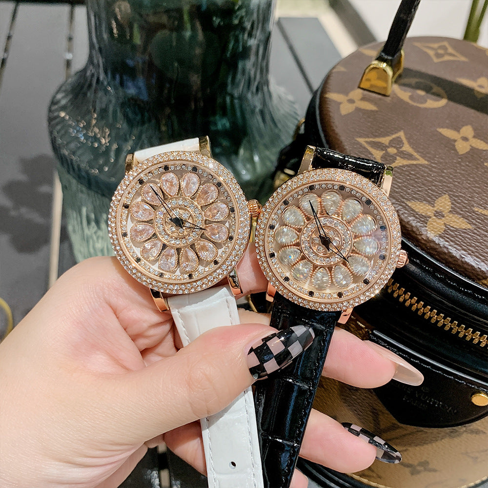 GESMART Women's Full Diamond Studded Luxury Leather Band Watch Fashion Trendy Ladies Wristwatch