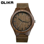 Men's Walnut Wood Genuine-Leather Minimalist Quartz Watch