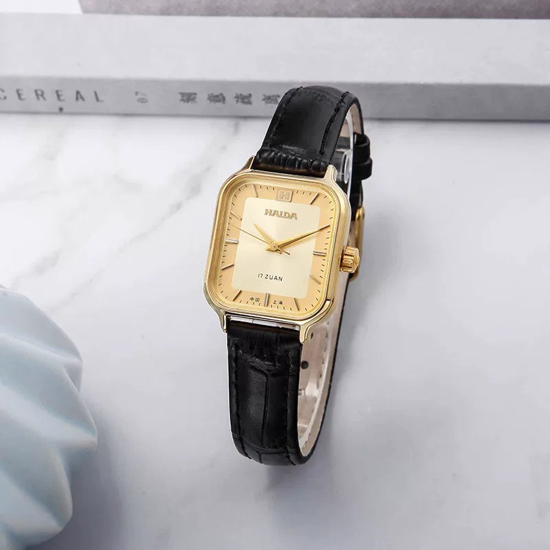 HAIDA Ladies Manual Wind Mechanical Gold Rectangular Watch Classic Vintage