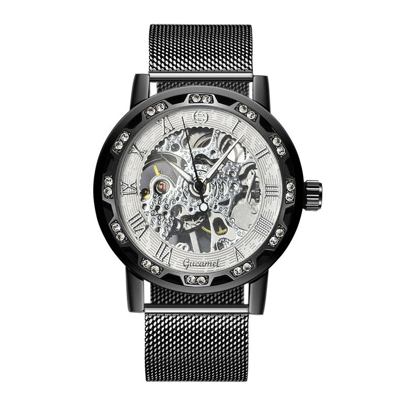 GESMART Men's Hand Winding Mechanical Skeleton Watch Crystal Studded Classic Casual Fashion