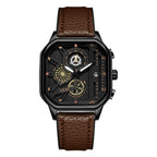 GESMART Men's Square Large Dial Quartz Watch Leather Band Stylish Low Key Personality Design