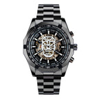 GESMART Men's Gold Tone Skeleton Automatic Mechanical Watch Skull Design Business Trendy