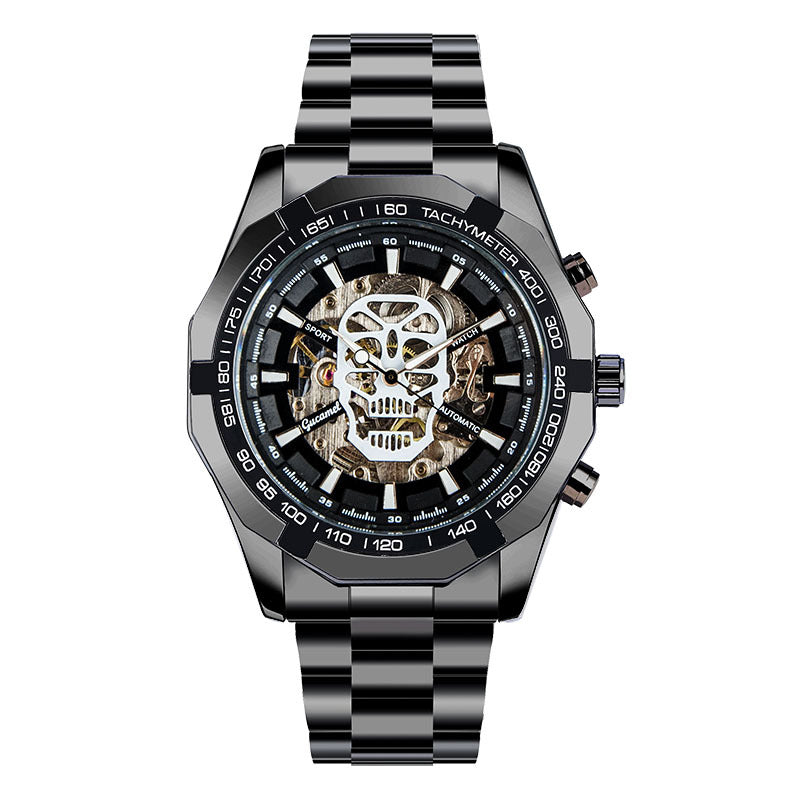 GESMART Men's Gold Tone Skeleton Automatic Mechanical Watch Skull Design Business Trendy