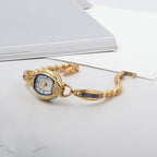 HAIDA Ladies Manual Wind Mechanical Watch Gold-Plated Blue Glass Crystal Fashion