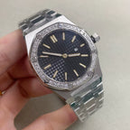 Ladies 31mm Octagonal Gem Bezel Steel Quartz Watch Green Lume Dial VJ24 Movement