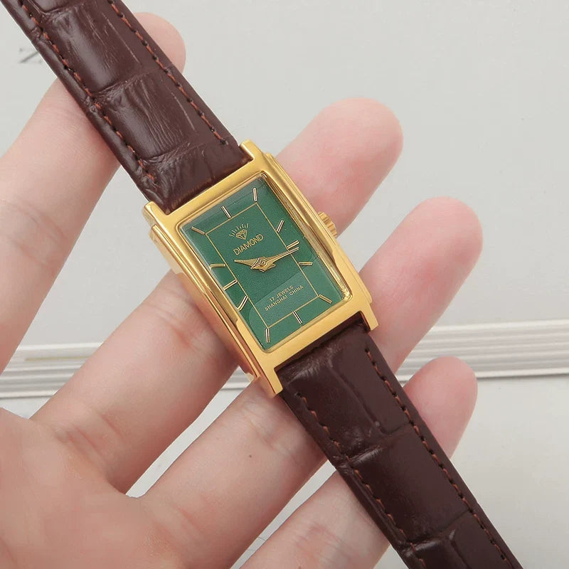 Diamond Brand Vintage Quartz Watch Titanium Rectangular Leather Strap NOS New