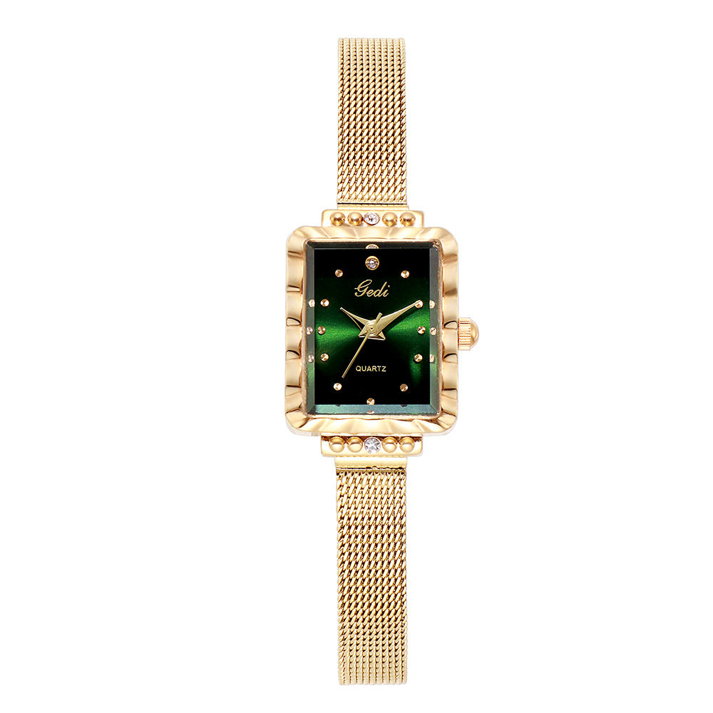 GESMART Women's Square Green Dial Mesh Bracelet Quartz Watch Rhinestone Vintage Luxury Style