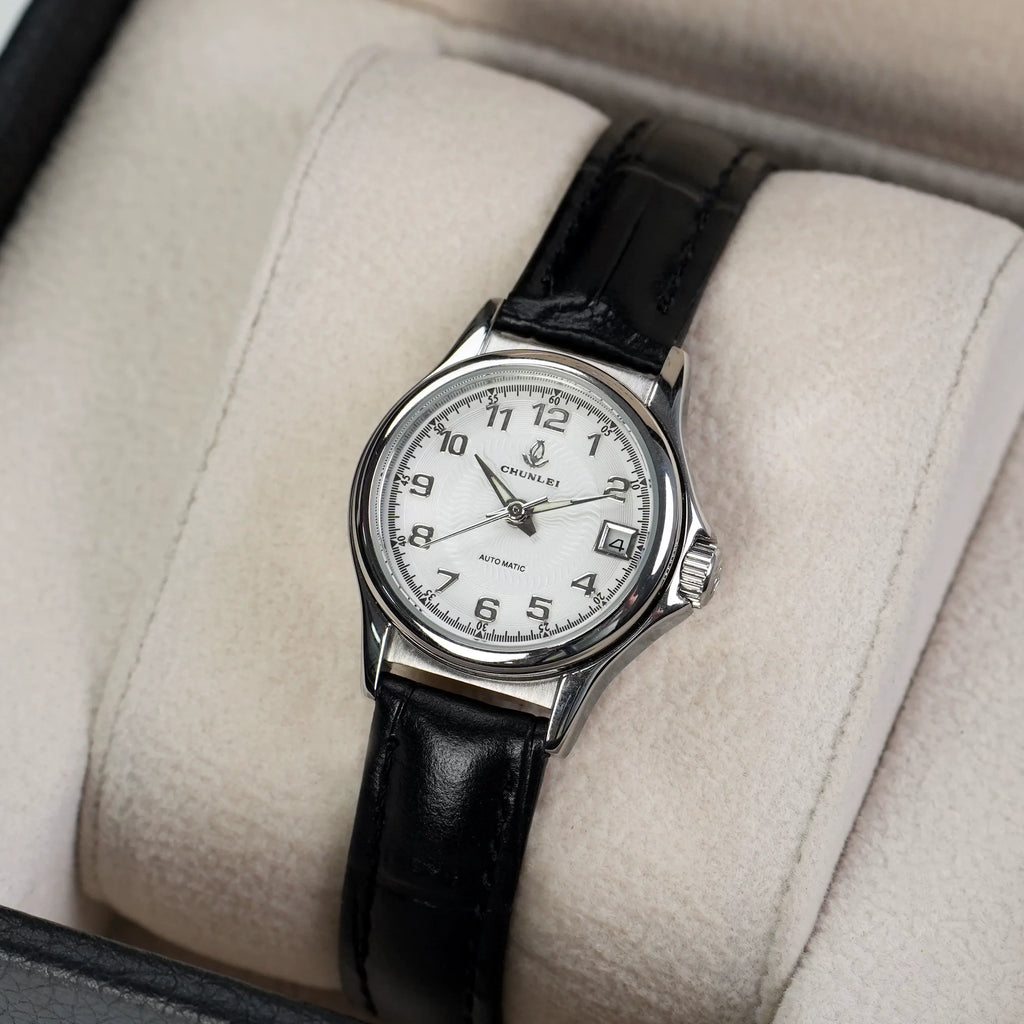 Chunlei Ladies Mechanical Watch Date Leather Strap Steel Minimalist Student