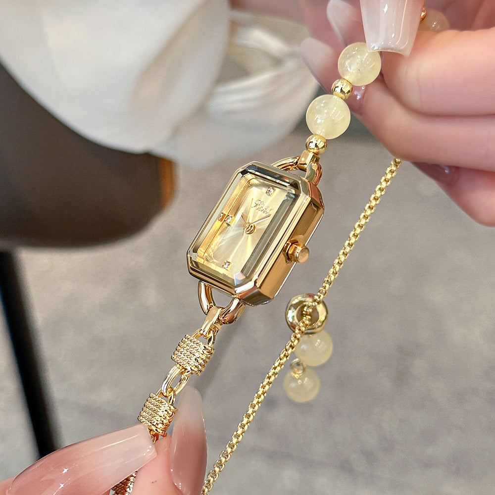 GESMART 2024 New Crystal Stone Bracelet Watch for Women Compact Exquisite Luxury Style Elegant Wristwatch