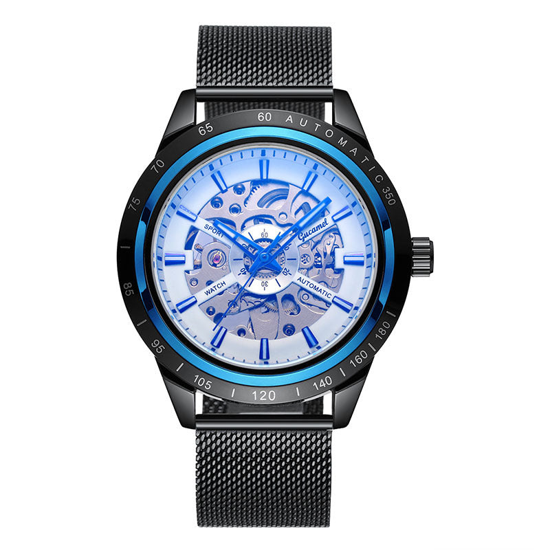 GESMART Men's Automatic Mechanical Watch Mesh Band Luminous Skeleton Exhibition Case Back