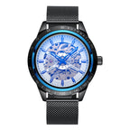 GESMART Men's Automatic Mechanical Watch Mesh Band Luminous Skeleton Exhibition Case Back