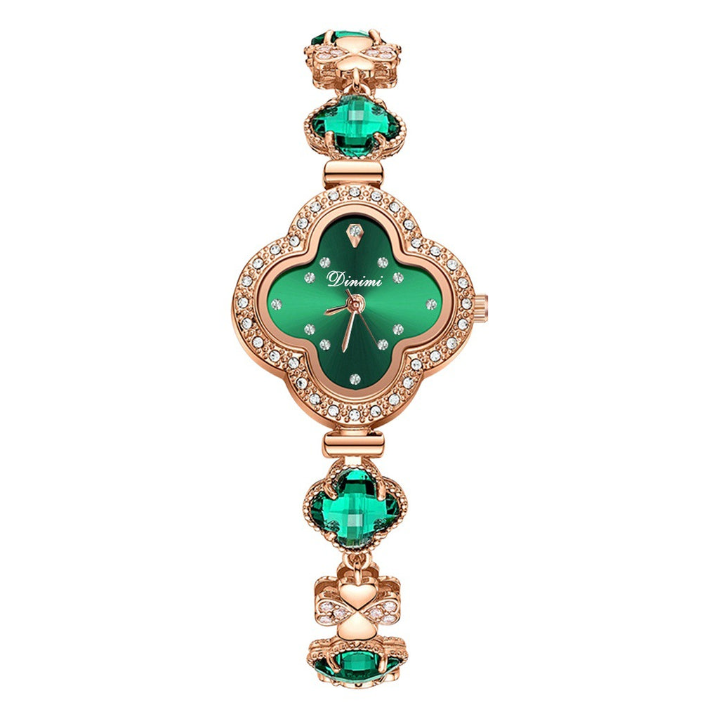 Women's Four-Leaf Clover Rhinestone Bracelet Quartz Watch
