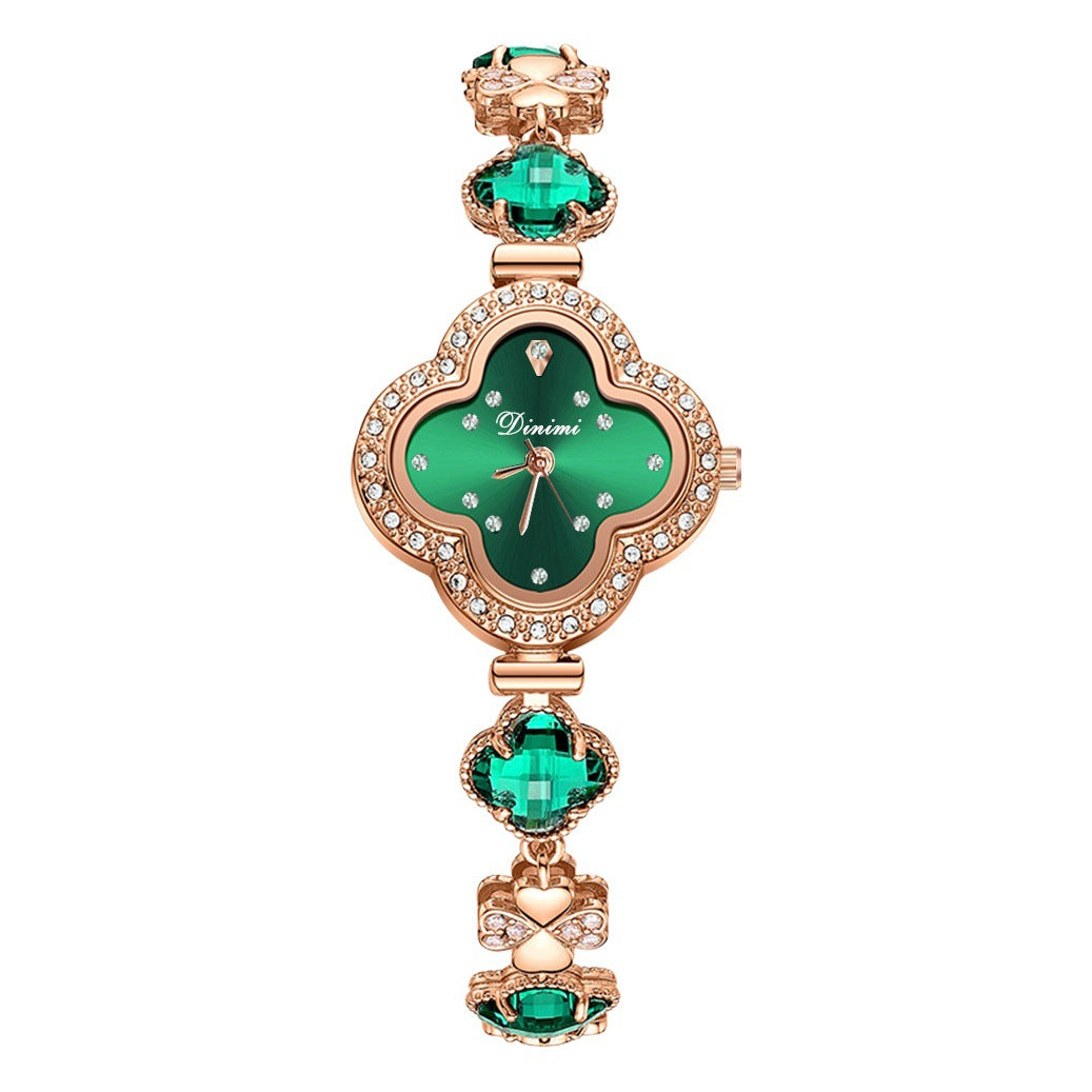 Women's Four-Leaf Clover Rhinestone Bracelet Quartz Watch
