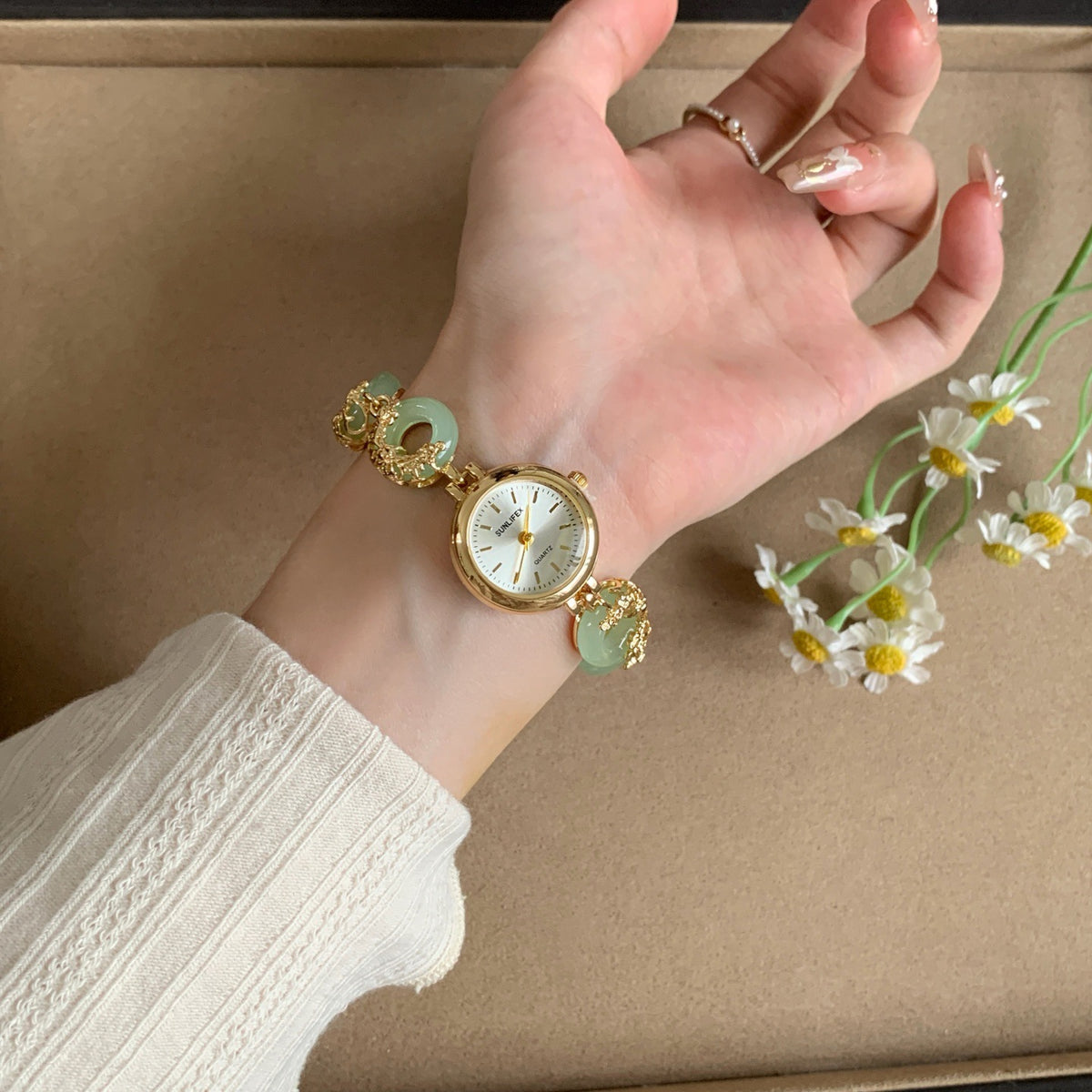 Women's Jade Peace-Buckle Bracelet Vintage Quartz Watch