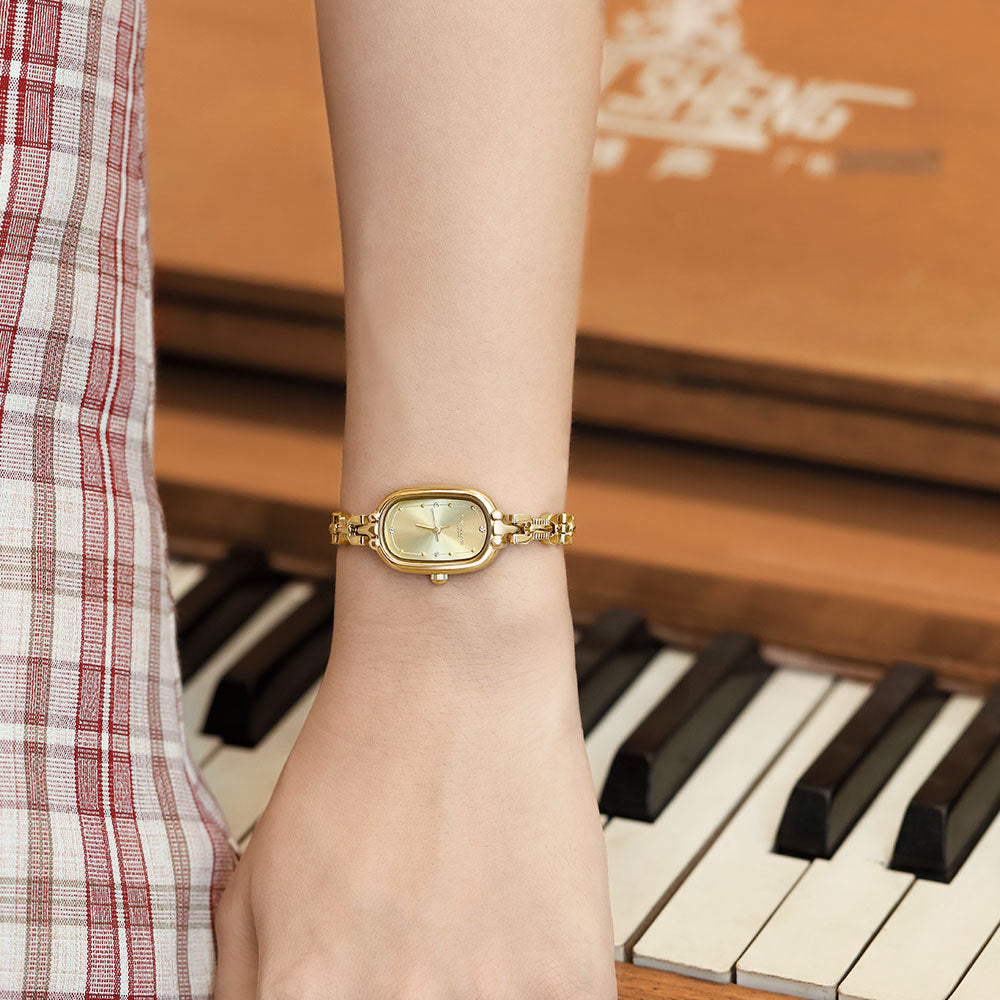 GESMART Women's Retro Small Gold Tone Oval Quartz Watch Bracelet Vintage Literary Style