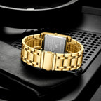 GESMART Men's Rectangular Stainless Steel Gold Tone Watch Calendar Quartz Water Resistant Large Dial Business