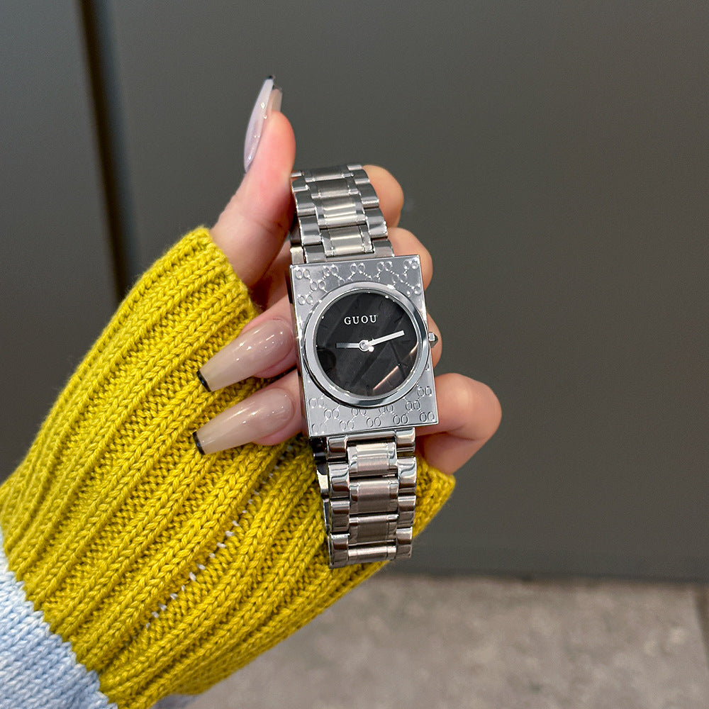 GESMART Women's New Small Square Quartz Watch Steel Band Butterfly Clasp Minimalist Luxury Style