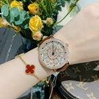 GESMART Women's Full Diamond Studded Luxury Leather Band Watch Fashion Trendy Ladies Wristwatch