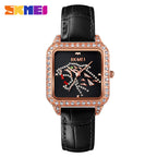 GESMART Women's Square Dial Quartz Watch Diamond Studded Leather Band Water Resistant Student Fashion