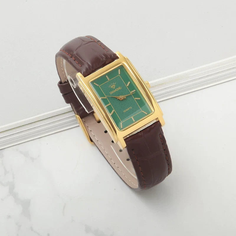 Diamond Brand Vintage Quartz Watch Titanium Rectangular Leather Strap NOS New