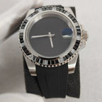 Men's 40mm Mechanical Watch Black Crystal Bezel Rubber Case Strap NH35 Movement