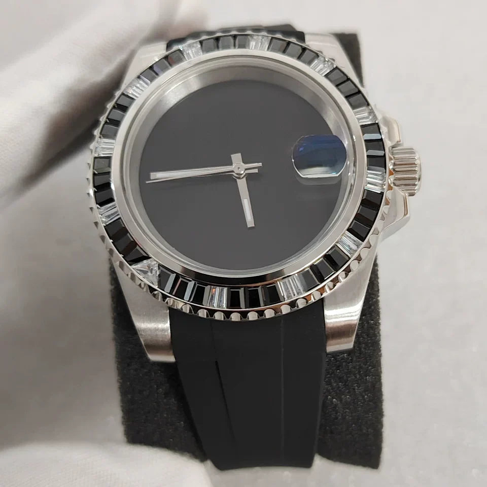 Men's 40mm Mechanical Watch Black Crystal Bezel Rubber Case Strap NH35 Movement