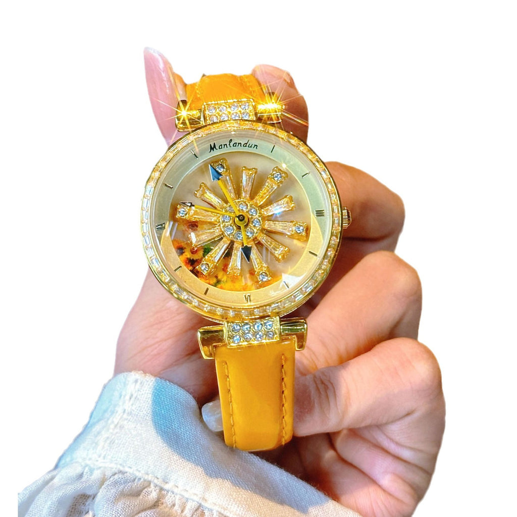 GESMART Women's Sunflower Fortune Wheel Quartz Watch Creative Turning Disc Ladies Wristwatch