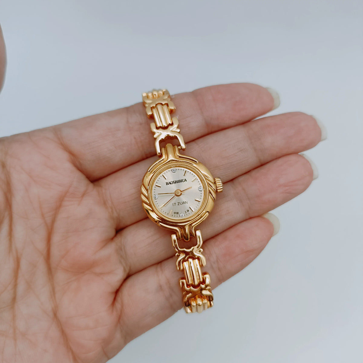 Baoshihua Ladies Manual Wind Mechanical Gold Watch Vintage 90s NOS