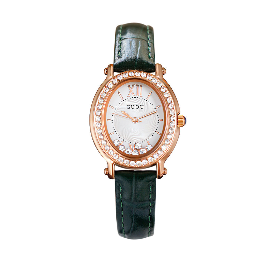 Women's Vintage Full-Rhinestone Leather-Strap Waterproof Watch