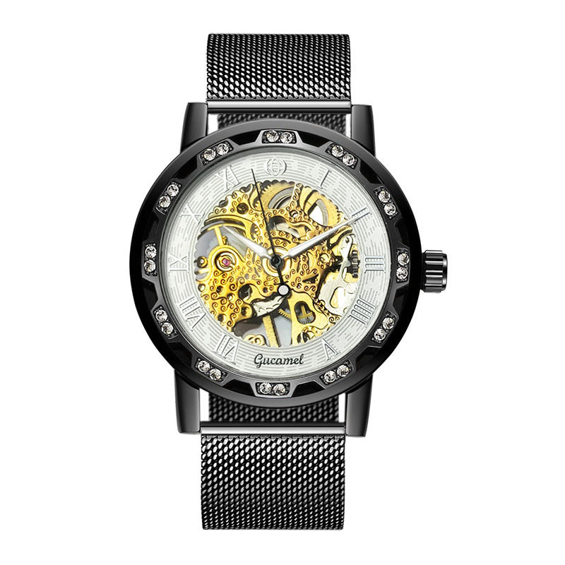GESMART Men's Hand Winding Mechanical Skeleton Watch Crystal Studded Classic Casual Fashion