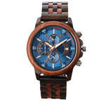 Men's Sandalwood Wooden Three-Eye Multi-Function Quartz Watch