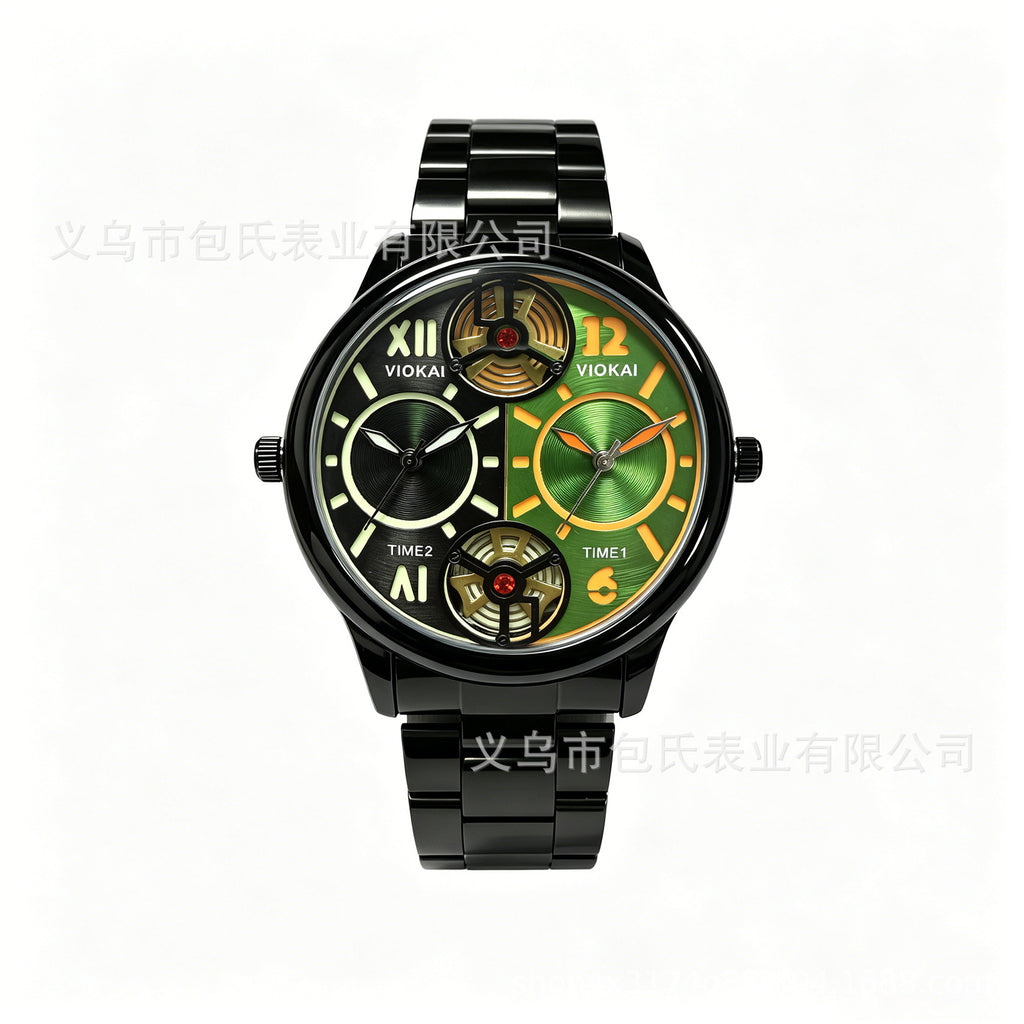 GESMART Men's Dual Time Zone Watch Steel Band Luminous Water Resistant Business