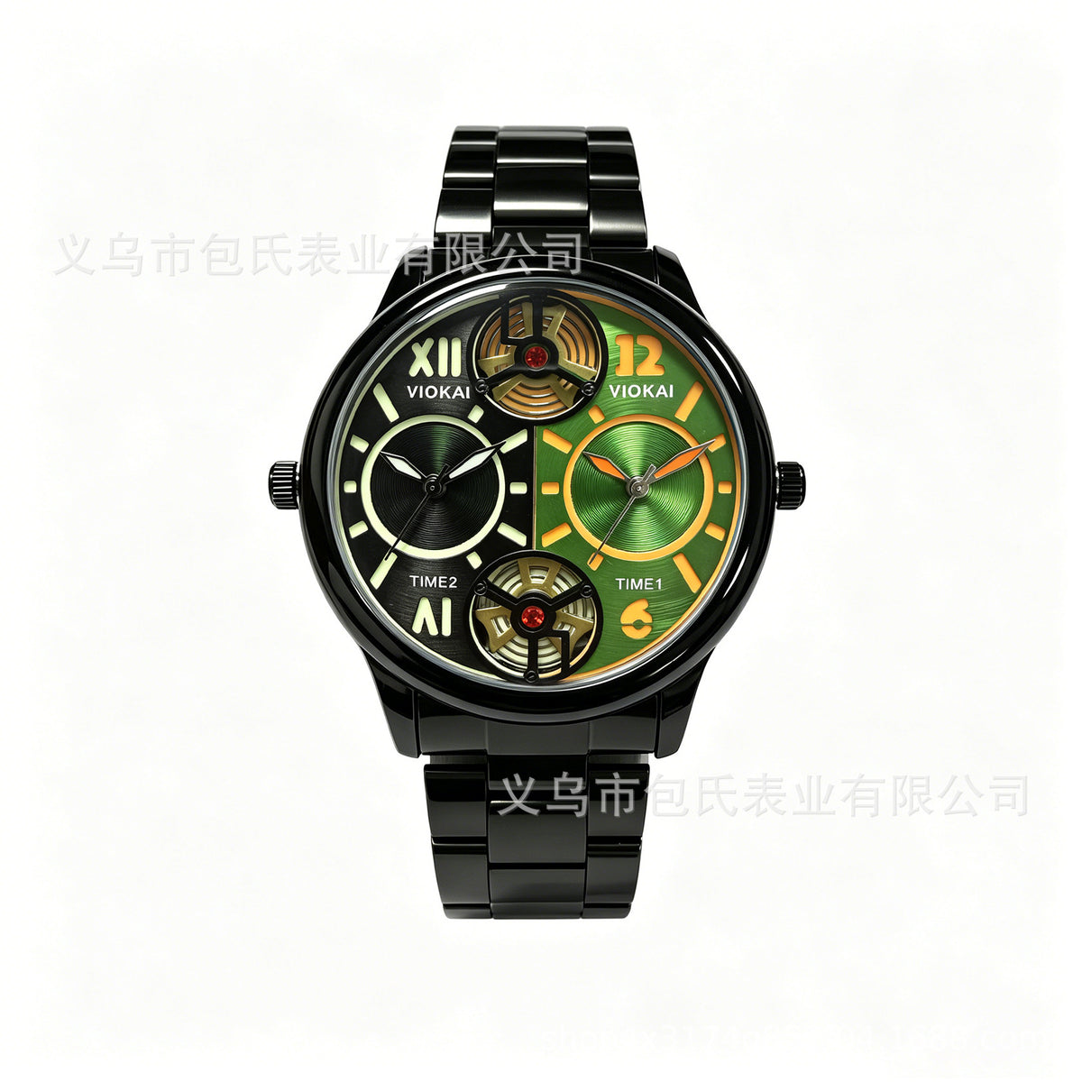 GESMART Men's Dual Time Zone Watch Steel Band Luminous Water Resistant Business