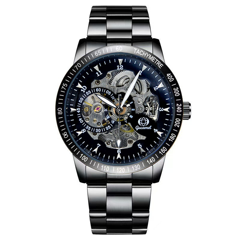 GESMART Men's Automatic Mechanical Watch Black Iridescent Dial Full Gold Tone Business Fashion