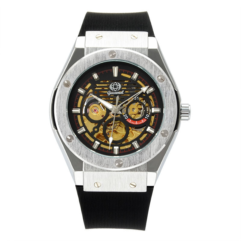 GESMART Men's 2022 New Skeleton Automatic Mechanical Watch Silicone Band Business Trendy