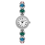 Women's Vintage Turquoise Gold-Bead Bracelet Quartz Watch