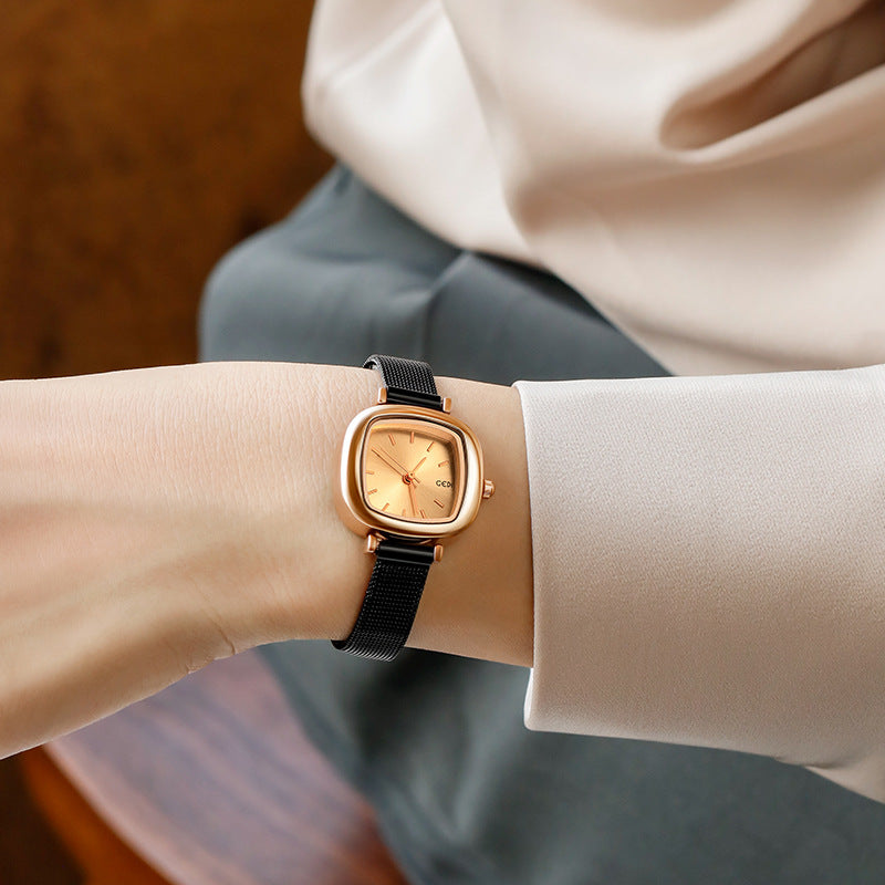 GESMART Women's Small Square Mesh Band Quartz Watch Slim Strap Minimalist Student Ladies Wristwatch