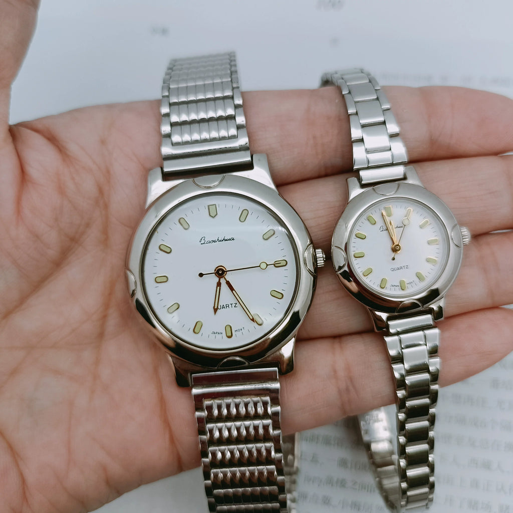 Baoshihua Quartz Watch Silver Baton Indices Large Small Vintage NOS