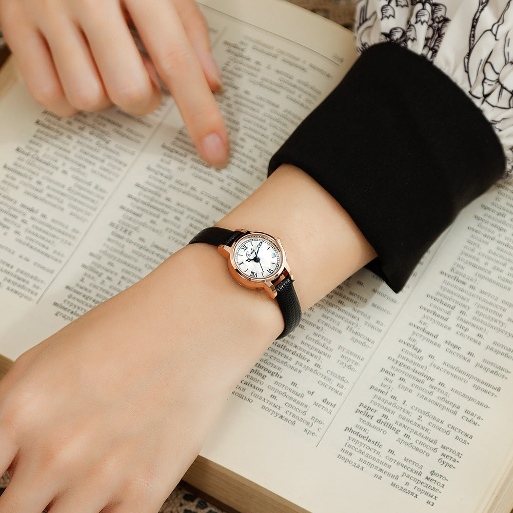 GESMART 2023 New Ladies Vintage Roman Numeral Dial Leather Band Small Watch Retro Women's Quartz Wristwatch