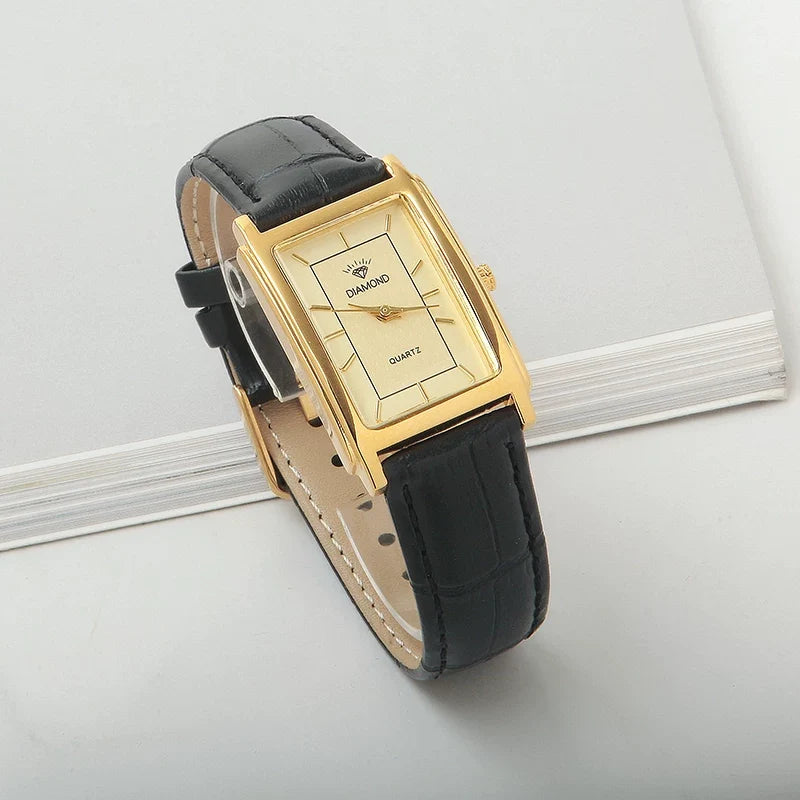Diamond Brand Vintage Quartz Watch Titanium Rectangular Leather Strap NOS New