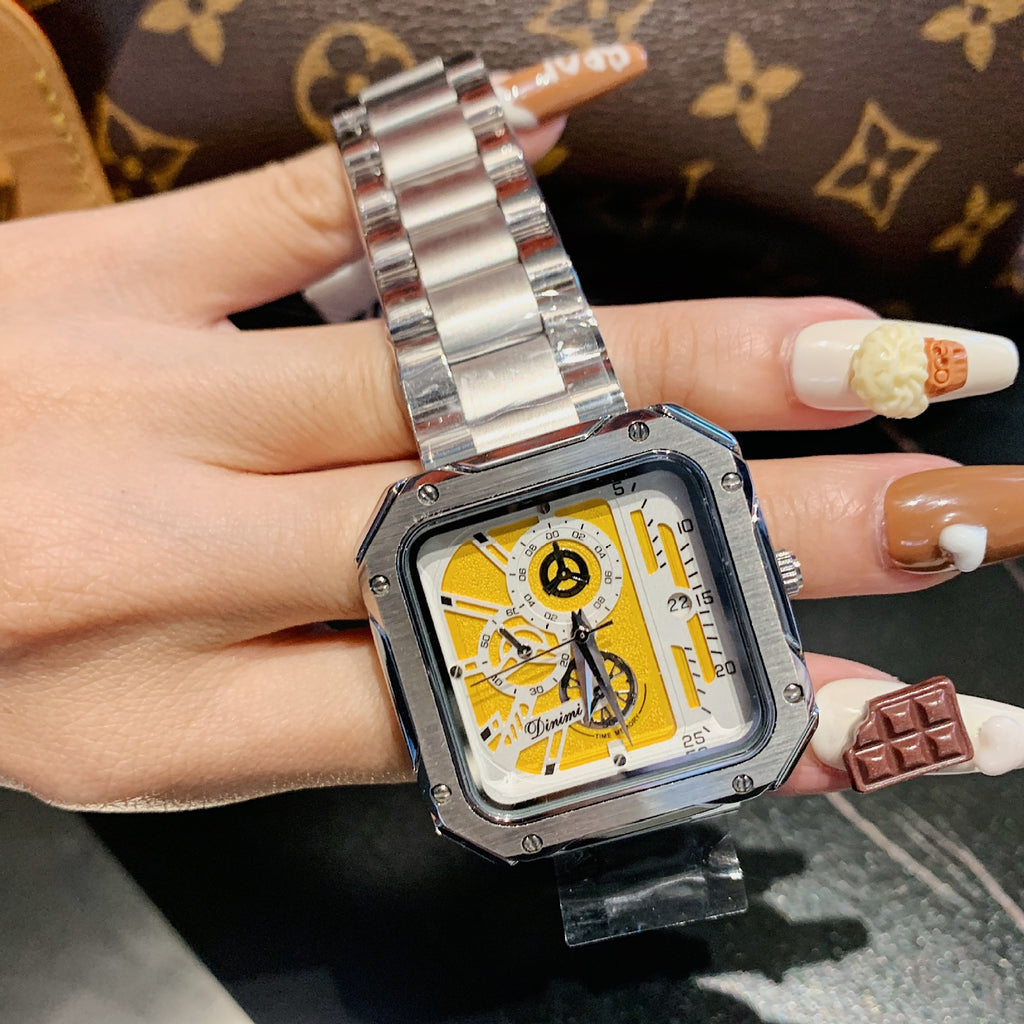 Unisex Couple Square Dial Watch with Steel Bracelet
