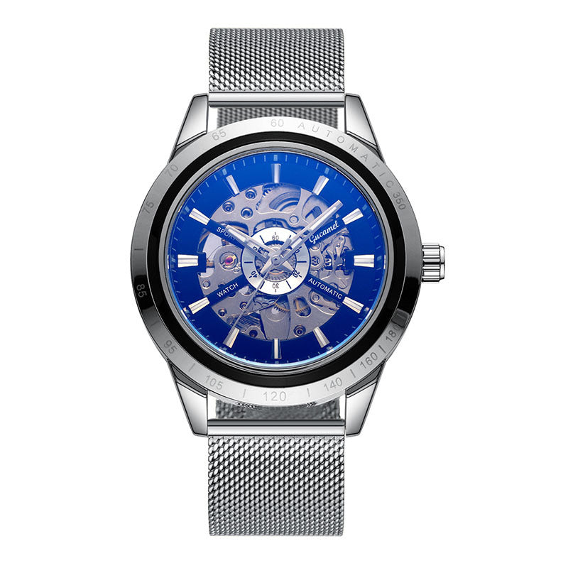 GESMART Men's Automatic Mechanical Watch Mesh Band Luminous Skeleton Exhibition Case Back