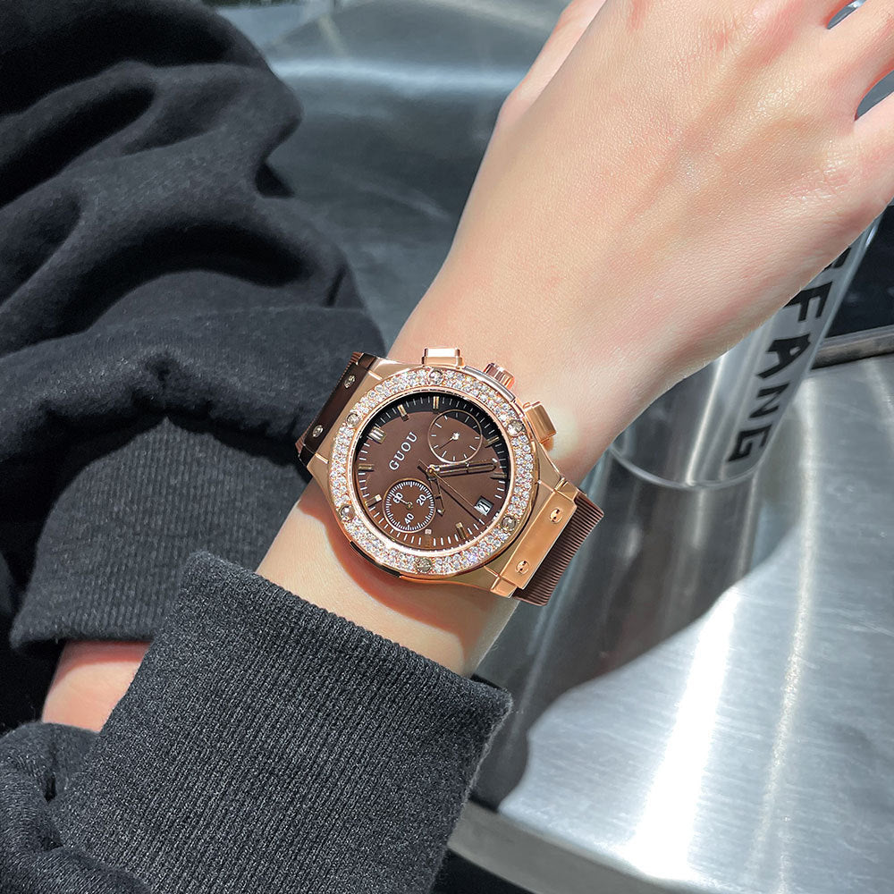 GESMART Women's Large Dial Silicone Band Watch Multifunction Rhinestone Calendar Fashion Trendy
